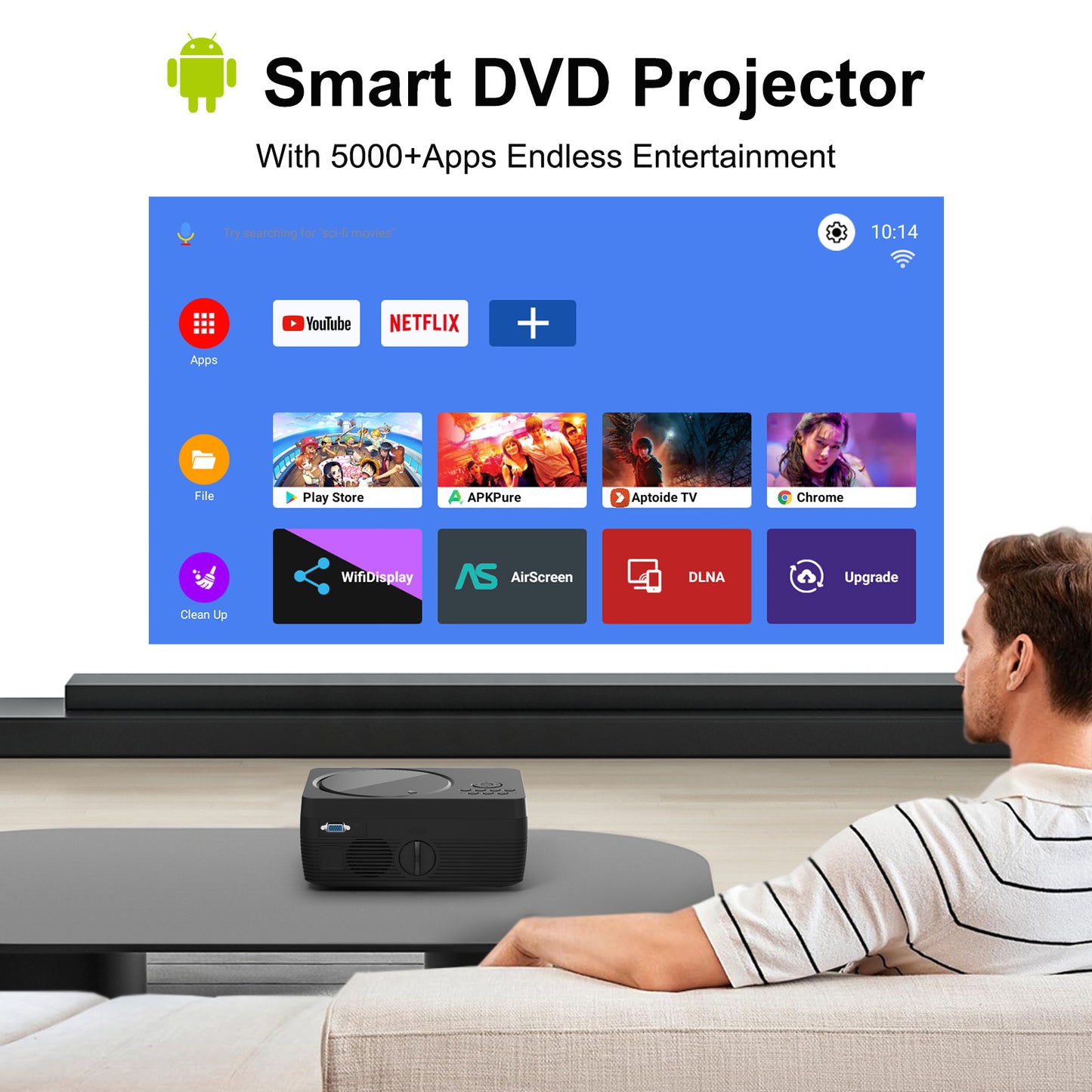H96 Max W11 LED Portable Projector With 5000+ Apps