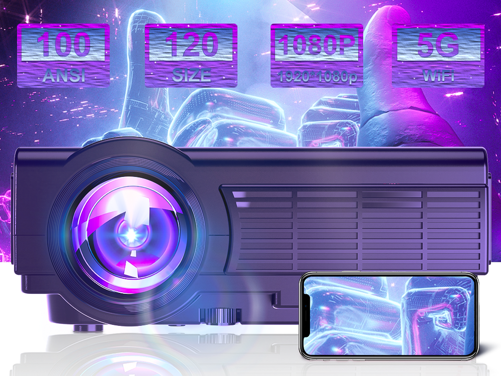 Q5 Projector Description It is 100Ansi Lumens and 1080p Resolution with 5G Wifi