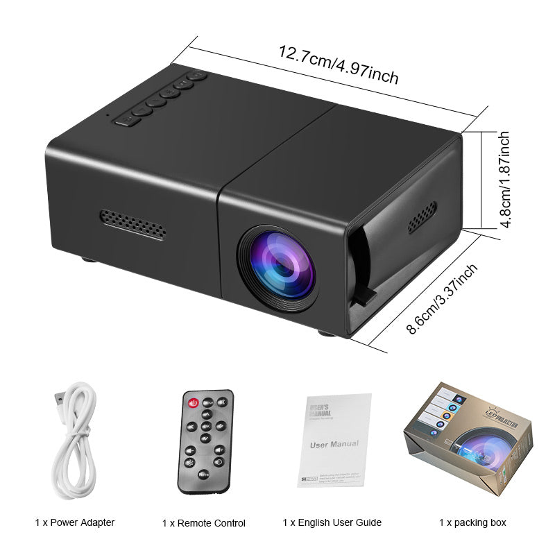 YG300 Mini Projector Size and Accessories