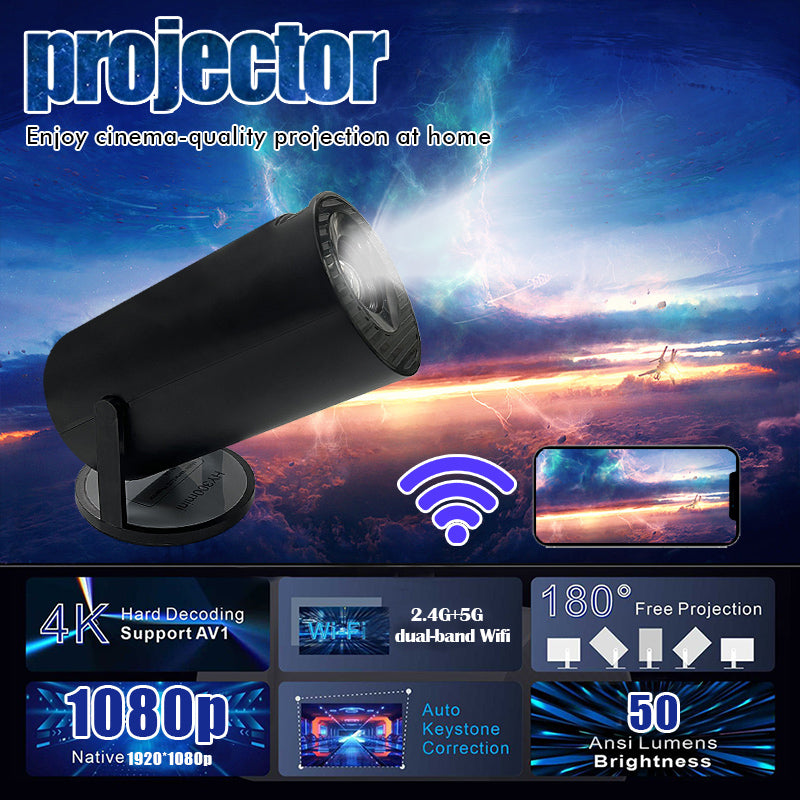 HY300 Mini Projector in Black with Wifi